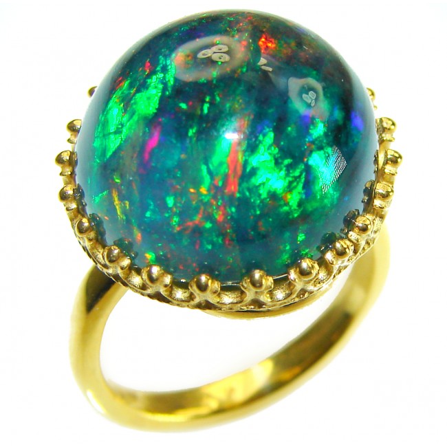 New Galaxy Genuine 24.9 carat Black Opal 18K Gold over .925 Sterling Silver handmade Ring size 7 1/4