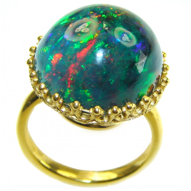 New Galaxy Genuine 24.9 carat Black Opal 18K Gold over .925 Sterling Silver handmade Ring size 7 1/4