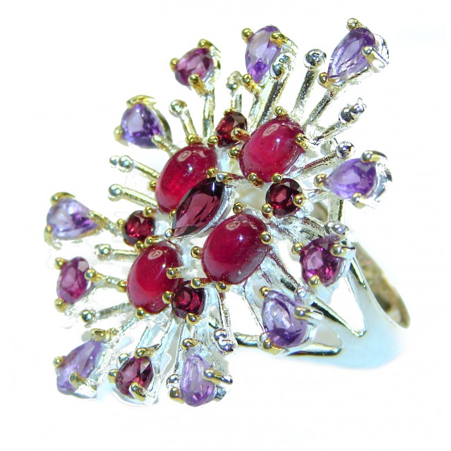 Wild Flower Authentic Garnet .925 Sterling Silver handcrafted Ring size 7 3/4