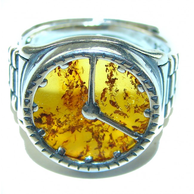 It's 4 O'Clock Somewhere Watch Authentic Baltic Amber .925 Sterling Silver handcrafted ring; s. 7 adjustable