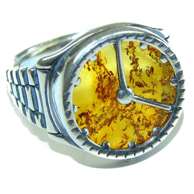 It's 4 O'Clock Somewhere Watch Authentic Baltic Amber .925 Sterling Silver handcrafted ring; s. 7 adjustable