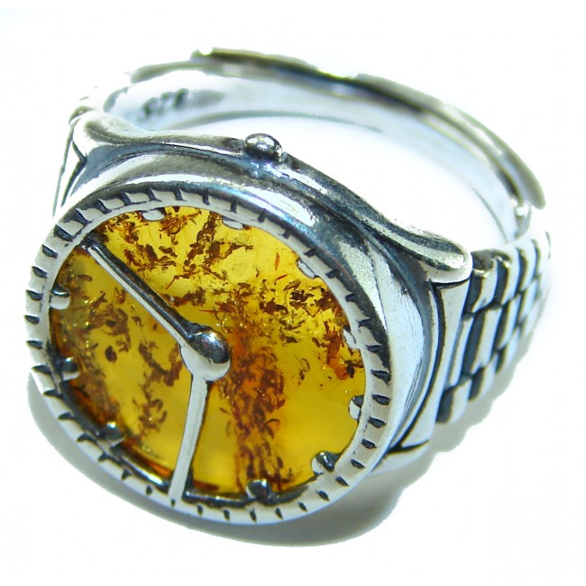 It's 4 O'Clock Somewhere Watch Authentic Baltic Amber .925 Sterling Silver handcrafted ring; s. 7 adjustable