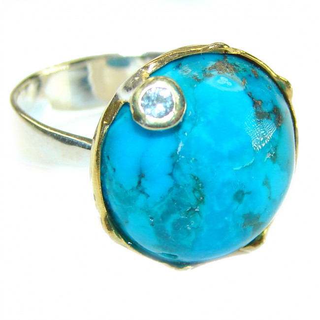 Authentic Parrot's Wing Chrysocolla 14K Gold over .925 Sterling Silver handcrafted ring size 7 1/2