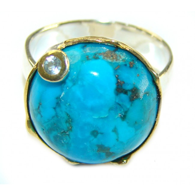 Authentic Parrot's Wing Chrysocolla 14K Gold over .925 Sterling Silver handcrafted ring size 7 1/2