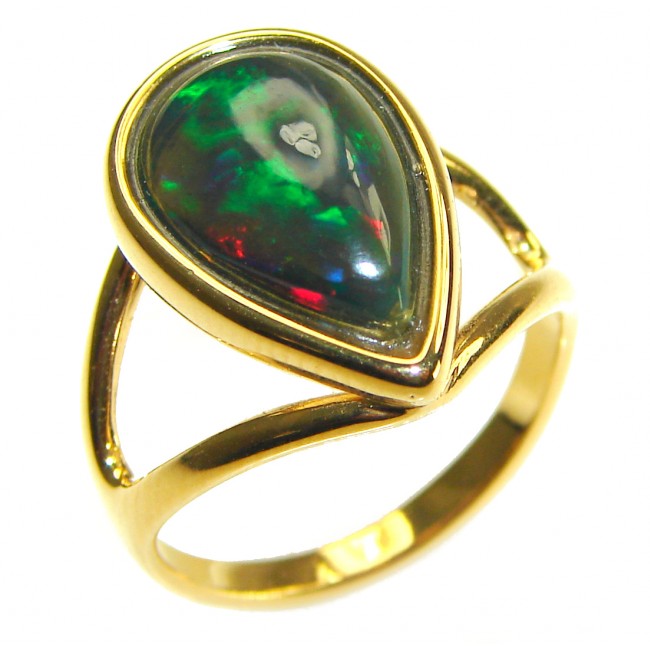 A Milky Way Genuine 10.9 carat Black Opal 18K Gold over .925 Sterling Silver handmade Ring size 6 1/2