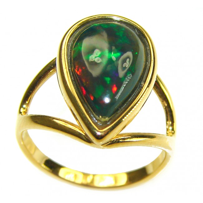 A Milky Way Genuine 10.9 carat Black Opal 18K Gold over .925 Sterling Silver handmade Ring size 6 1/2