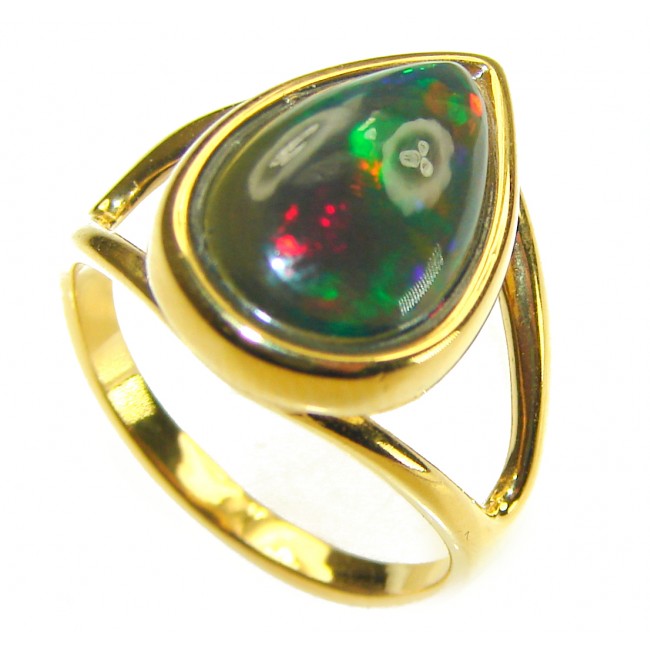 A Milky Way Genuine 10.9 carat Black Opal 18K Gold over .925 Sterling Silver handmade Ring size 6 1/2