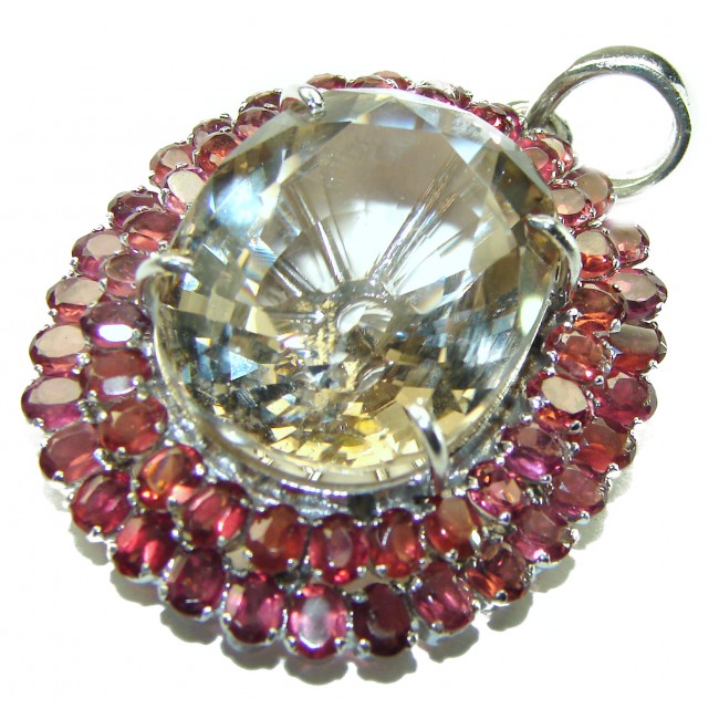 Luxury genuine 44.5 CARAT Champagne Topaz Sapphire .925 Sterling Silver handmade Pendant