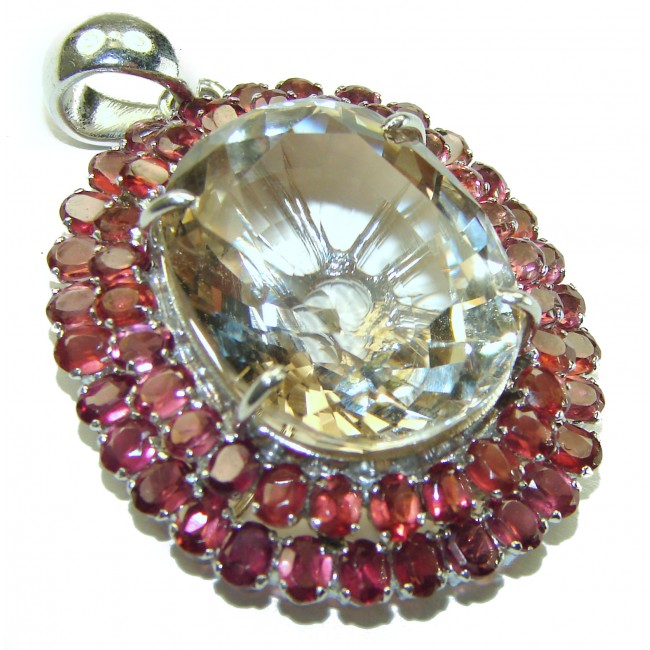 Luxury genuine 44.5 CARAT Champagne Topaz Sapphire .925 Sterling Silver handmade Pendant