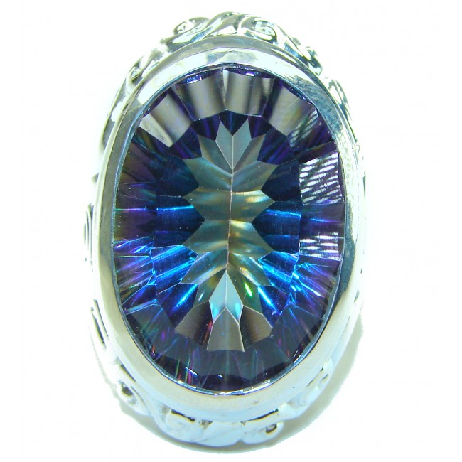 Massive Mystic Topaz .925 Sterling Silver handcrafted Large ring size 7 1/4