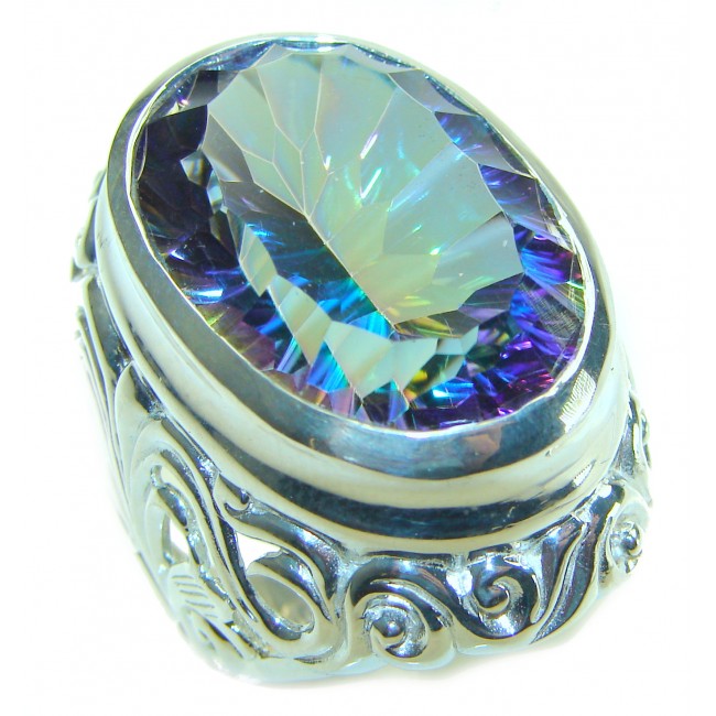 Massive Mystic Topaz .925 Sterling Silver handcrafted Large ring size 7 1/4