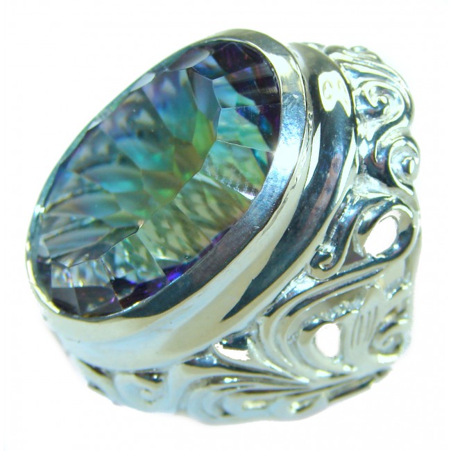 Massive Mystic Topaz .925 Sterling Silver handcrafted Large ring size 7 1/4