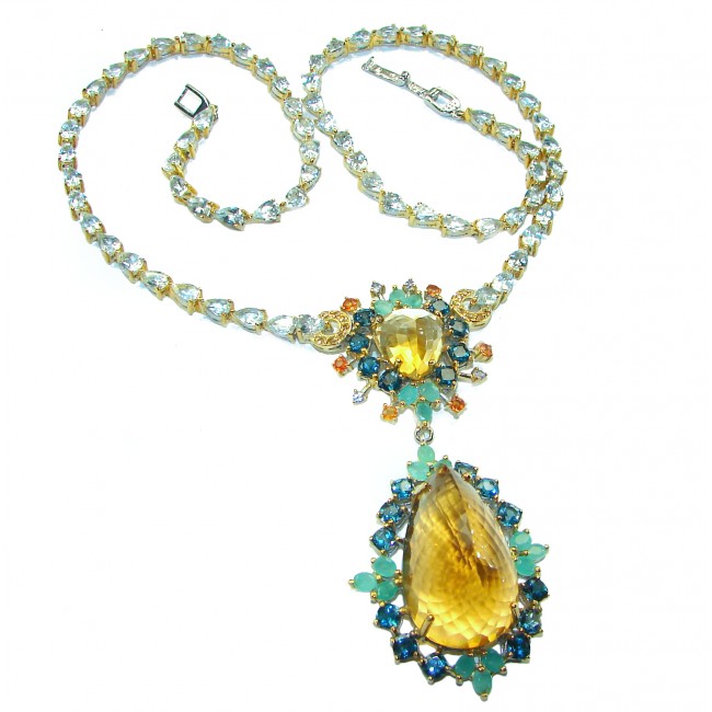 Luxurious 68.5 carat Natural Citrine 18K Gold over .925 Sterling Silver handcrafted Statement necklace