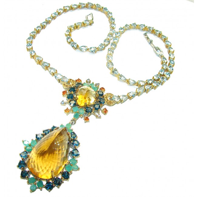 Luxurious 68.5 carat Natural Citrine 18K Gold over .925 Sterling Silver handcrafted Statement necklace