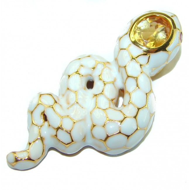 INCREDIBLE Natural Citrine Enamel Snake 18K Gold over .925 Sterling Silver Pendant