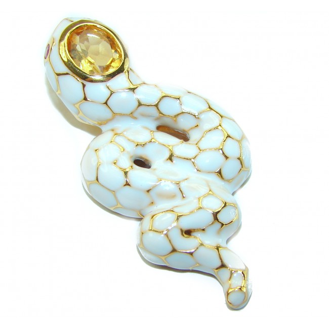 INCREDIBLE Natural Citrine Enamel Snake 18K Gold over .925 Sterling Silver Pendant