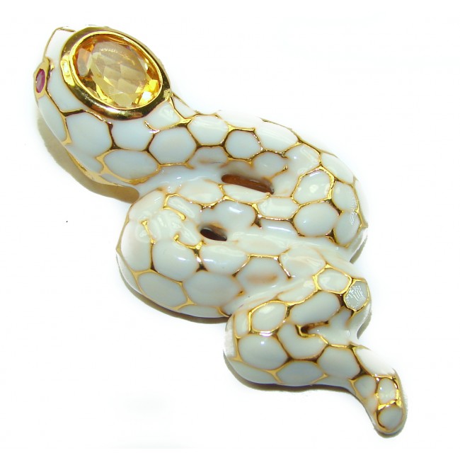 INCREDIBLE Natural Citrine Enamel Snake 18K Gold over .925 Sterling Silver Pendant