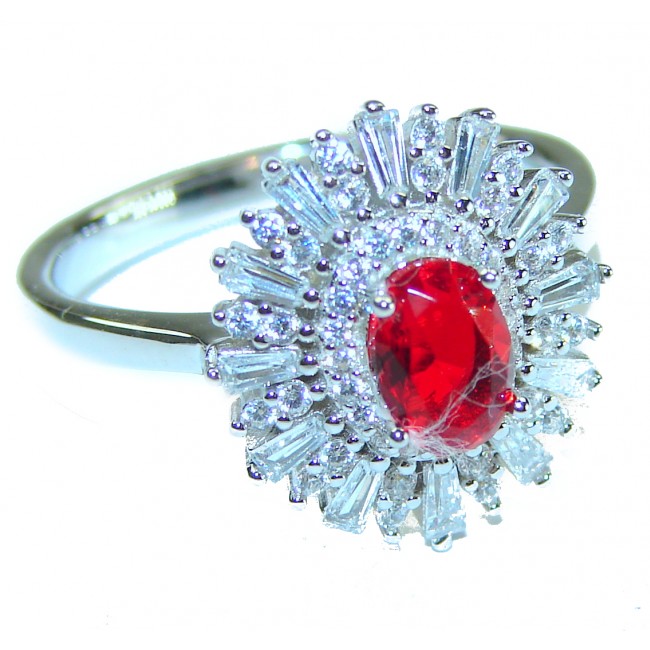 Red Brilliance 2.5 carat Ruby .925 Silver handcrafted Cocktail Ring s. 9