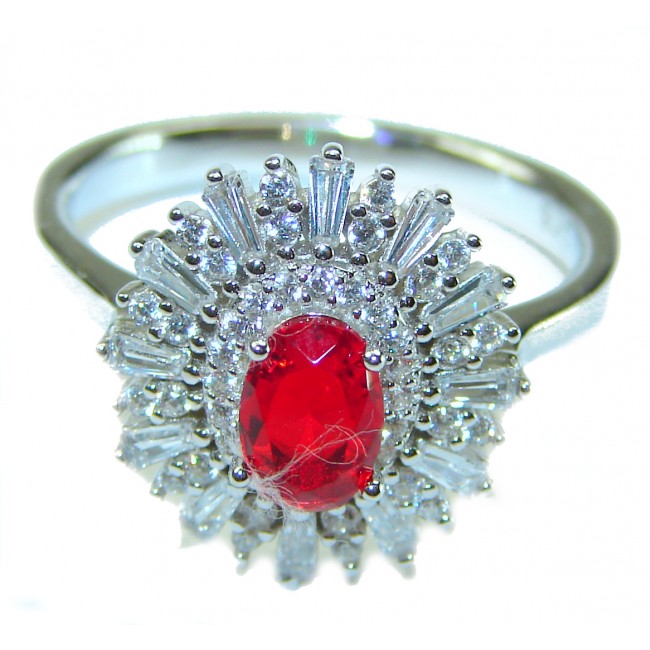 Red Brilliance 2.5 carat Ruby .925 Silver handcrafted Cocktail Ring s. 9