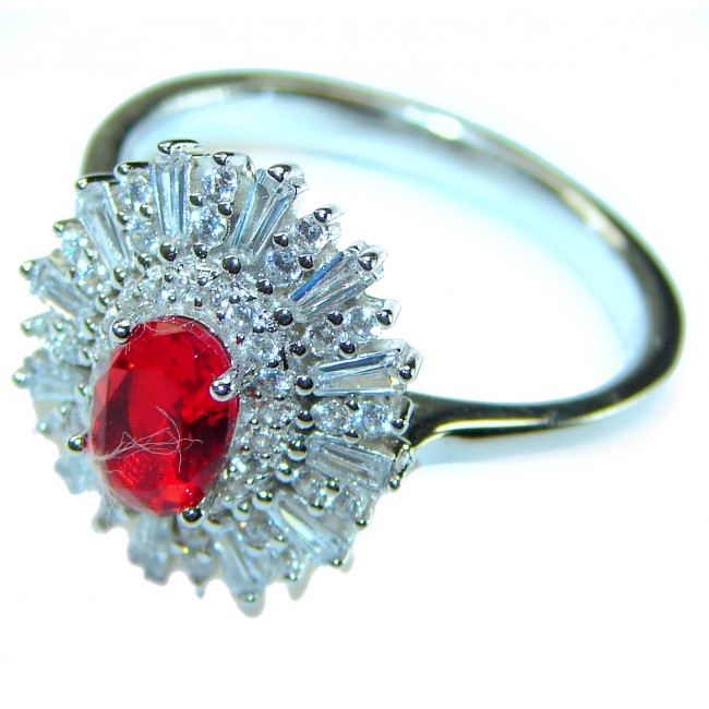 Red Brilliance 2.5 carat Ruby .925 Silver handcrafted Cocktail Ring s. 9