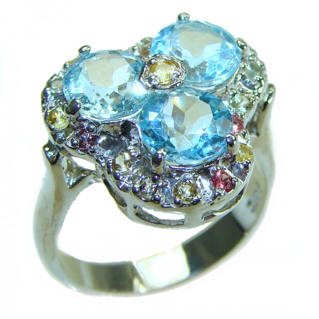 Ocean drops Swiss Blue Topaz .925 Sterling Silver handmade Ring size 8