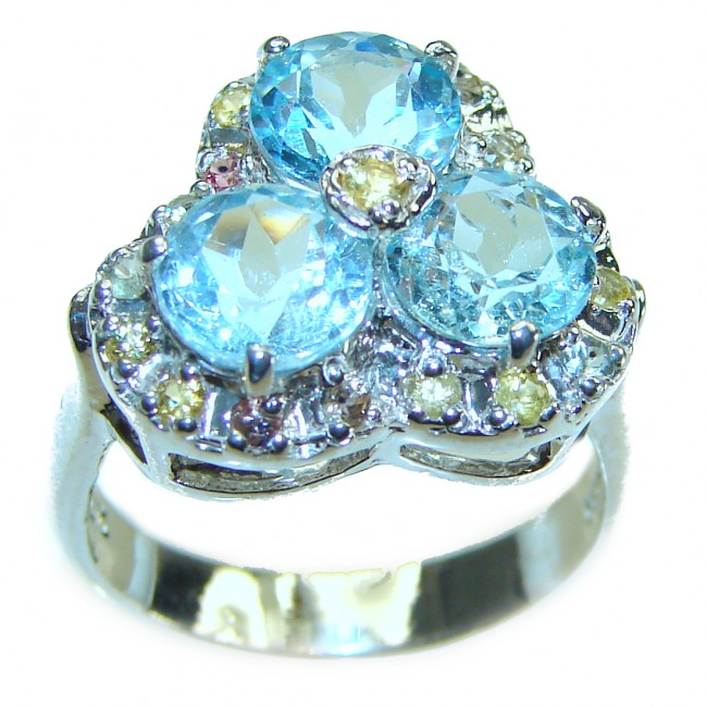 Ocean drops Swiss Blue Topaz .925 Sterling Silver handmade Ring size 8