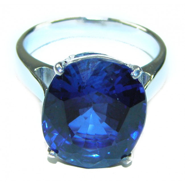 Blue Flames 25.8 carat London Blue Topaz .925 Sterling Silver handcrafted Ring size 8