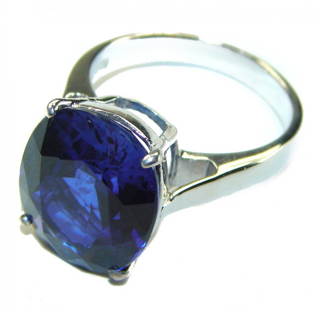 Blue Flames 25.8 carat London Blue Topaz .925 Sterling Silver handcrafted Ring size 8