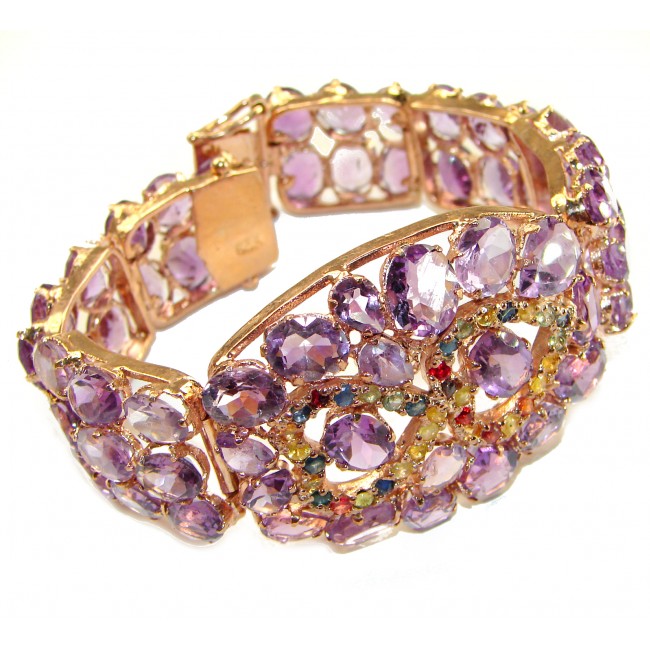 Regal Allure authentic African Amethyst 18K Gold over .925 Sterling Silver handcrafted LARGE Statement Bracelet