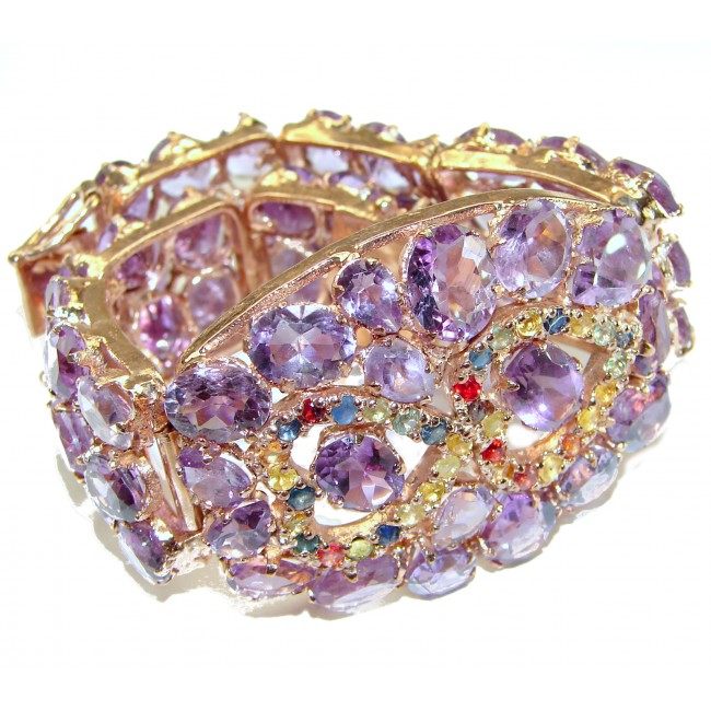 Regal Allure authentic African Amethyst 18K Gold over .925 Sterling Silver handcrafted LARGE Statement Bracelet