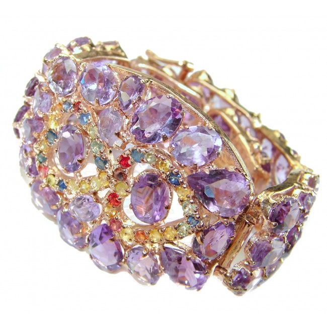 Regal Allure authentic African Amethyst 18K Gold over .925 Sterling Silver handcrafted LARGE Statement Bracelet