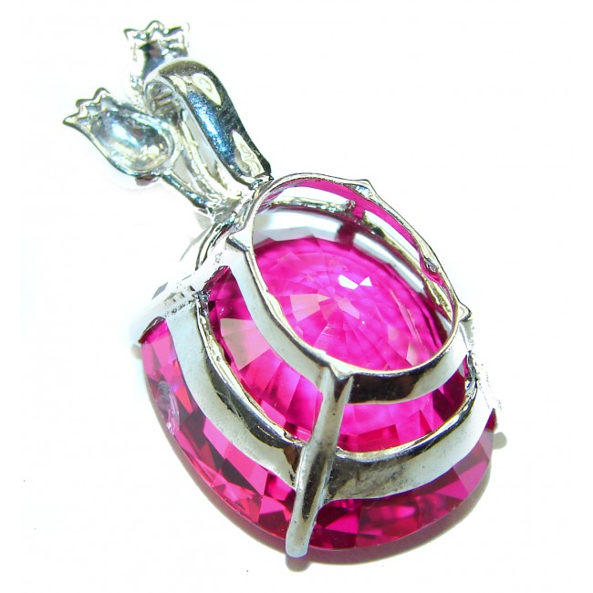 Two Roses Oval cut 20.4 carat Pink Sapphire .925 Sterling Silver handcrafted pendant