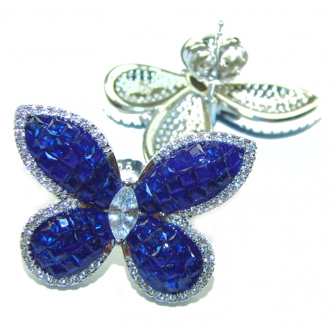 Magnificent Jewel Sapphire Butterflies .925 Sterling Silver handcrafted incredible earrings