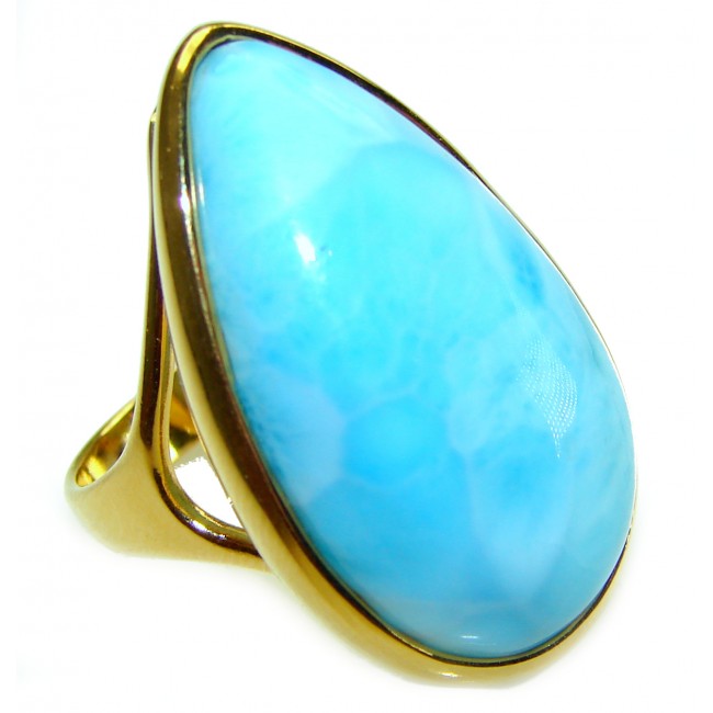 Precious authentic Larimar 18K Gold over .925 Sterling Silver handmade ring size 9