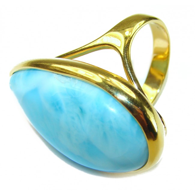 Precious authentic Larimar 18K Gold over .925 Sterling Silver handmade ring size 9