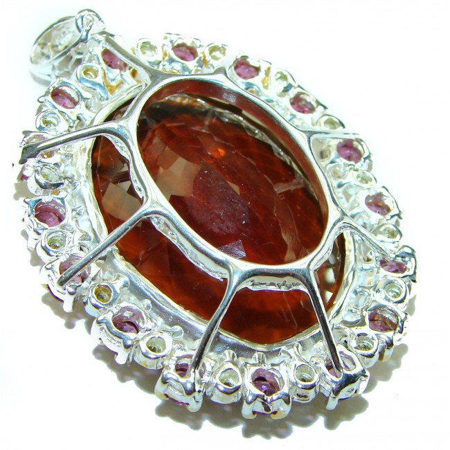 Luxurious 55.5 carat Fancy Smoky Topaz 14K Gold over .925 Sterling Silver handmade Large Pendant