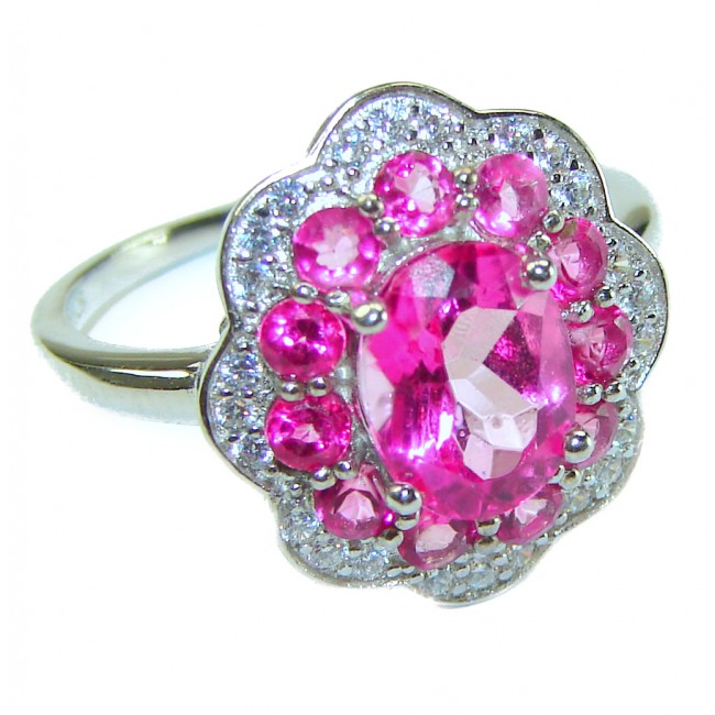 Real Diva 9.5 carat Pink Topaz .925 Silver handcrafted Cocktail Ring s. 9 1/4