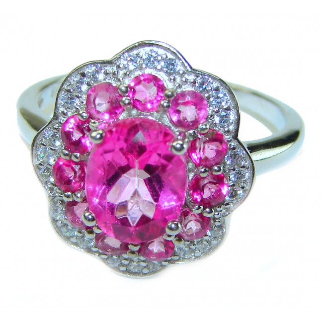 Real Diva 9.5 carat Pink Topaz .925 Silver handcrafted Cocktail Ring s. 9 1/4