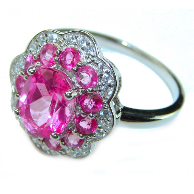 Real Diva 9.5 carat Pink Topaz .925 Silver handcrafted Cocktail Ring s. 9 1/4