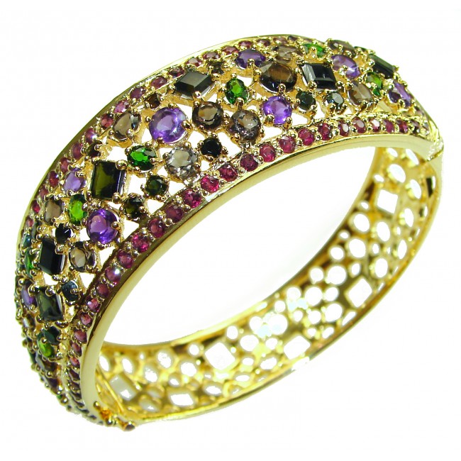 Authentic Amethyst Chrome Diopside 14K Gold over .925 Sterling Silver handmade bangle Bracelet