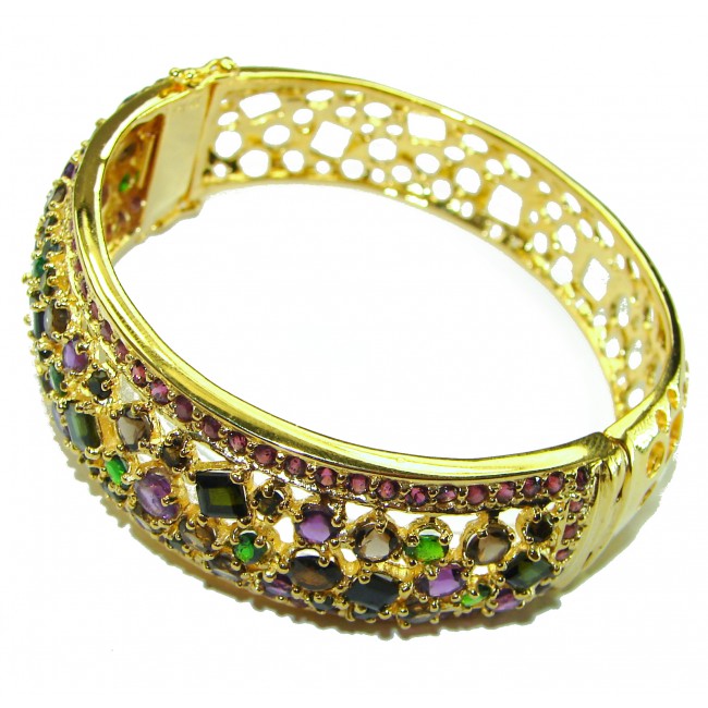 Authentic Amethyst Chrome Diopside 14K Gold over .925 Sterling Silver handmade bangle Bracelet