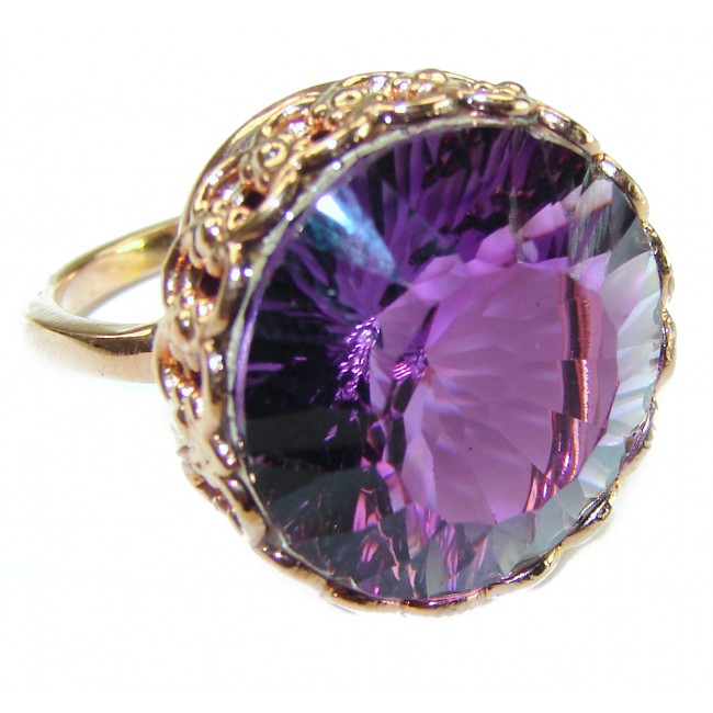 Dramatic design Amethyst 14K Rose Gold over .925 Sterling Silver Handcrafted Ring size 9 1/4