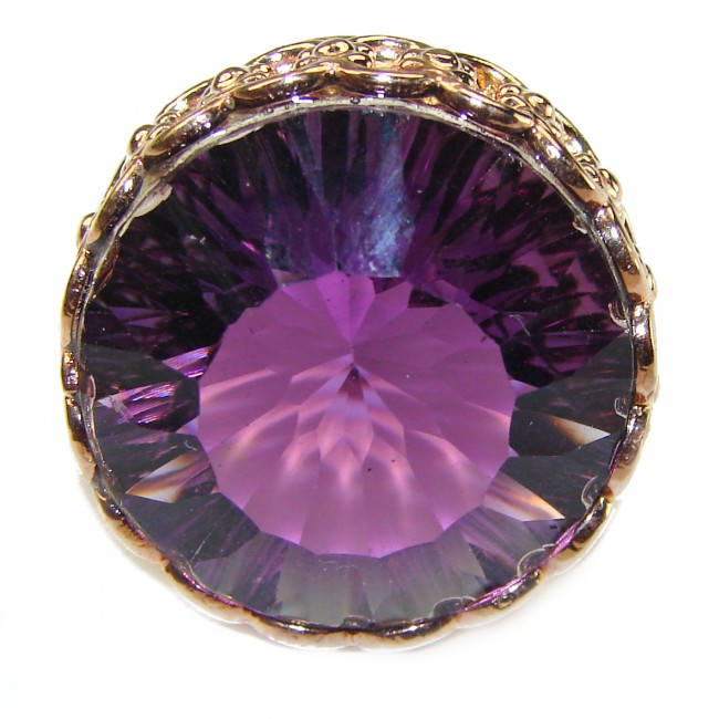 Dramatic design Amethyst 14K Rose Gold over .925 Sterling Silver Handcrafted Ring size 9 1/4