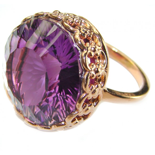 Dramatic design Amethyst 14K Rose Gold over .925 Sterling Silver Handcrafted Ring size 9 1/4