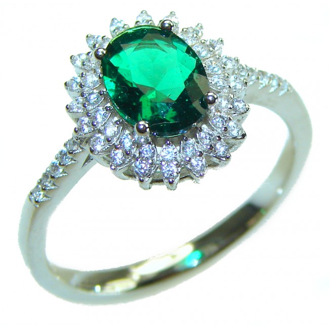 4.2 carat Emerald .925 Sterling Silver handmade Ring size 8 1/4