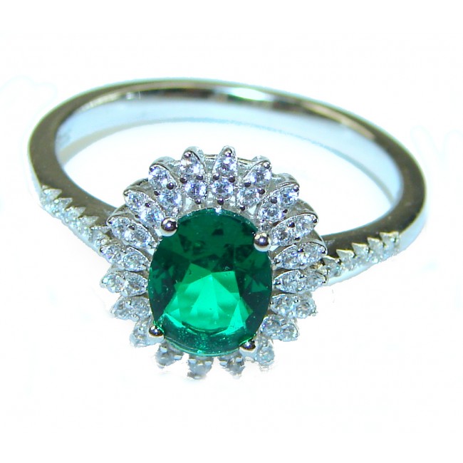 4.2 carat Emerald .925 Sterling Silver handmade Ring size 8 1/4