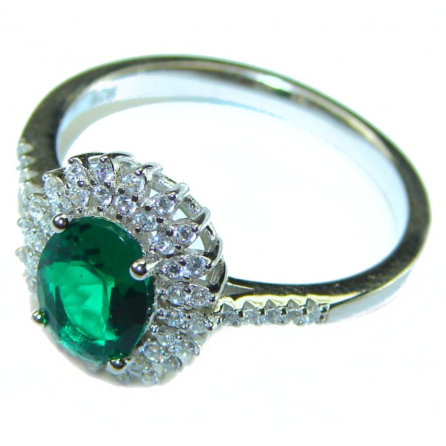 4.2 carat Emerald .925 Sterling Silver handmade Ring size 8 1/4