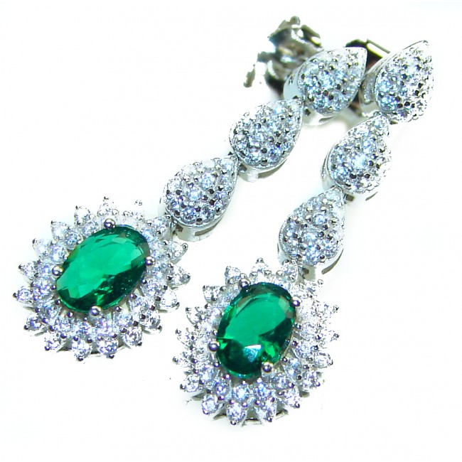 5.2 carat Emerald .925 Sterling Silver handcrafted Earrings