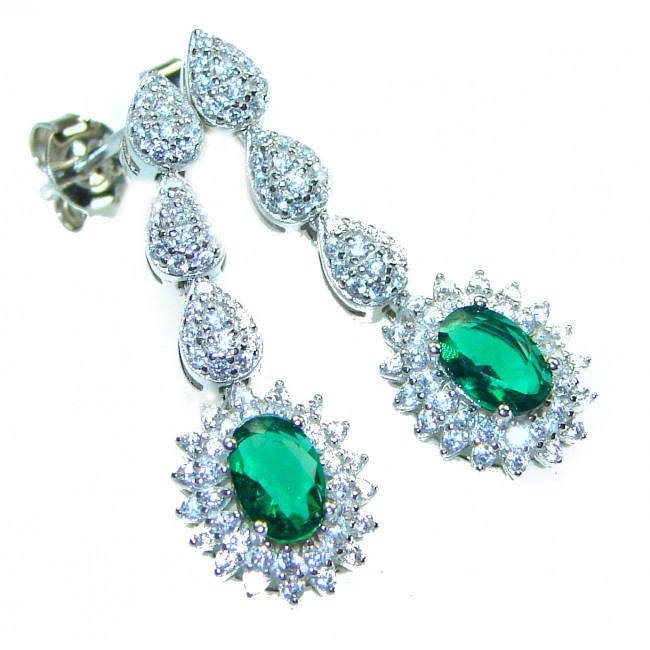 5.2 carat Emerald .925 Sterling Silver handcrafted Earrings