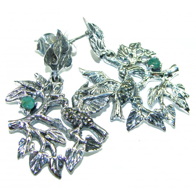 Wild Jungle Emerald Marcasite .925 Sterling Silver handcrafted .925 Sterling Silver earrings